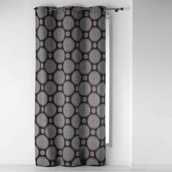 Curtain With Eyelets Printed Cotton Rosa Charcoal Grey